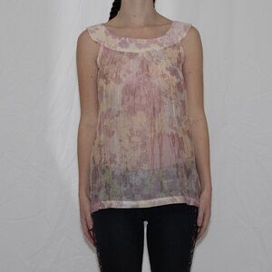 Vintage 60s babydoll tank top pink yellow flower print size small